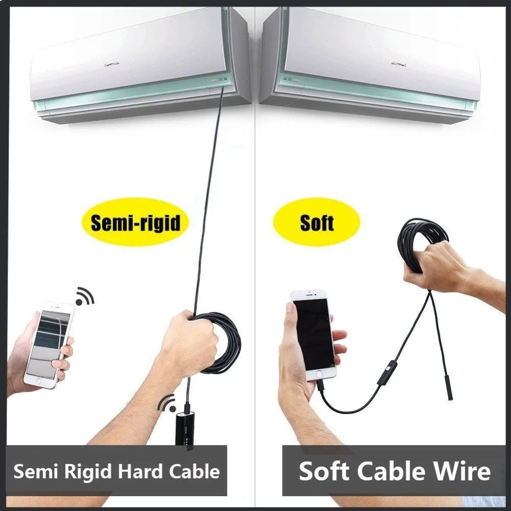 1200P HD WiFi Endoscope Camera Waterproof Android USB Softwire Rigid Hardwire Borescope Mini Camera 8mm For Iphone Android PC