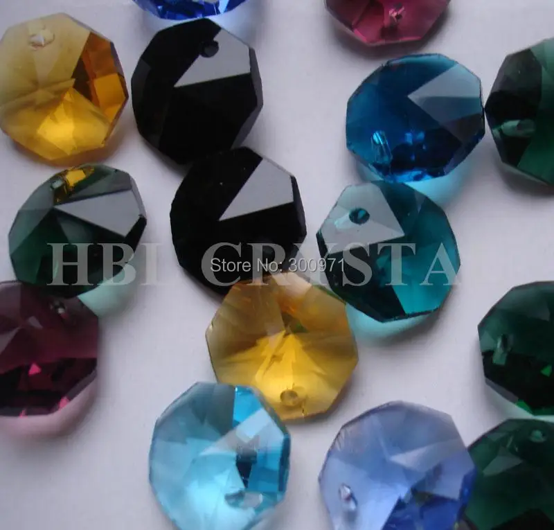 100pcs/lot , 15colors mixed 14mm crystal glass octagon beads in one hole , freeshipping, glass crystal octagon beads one hole.