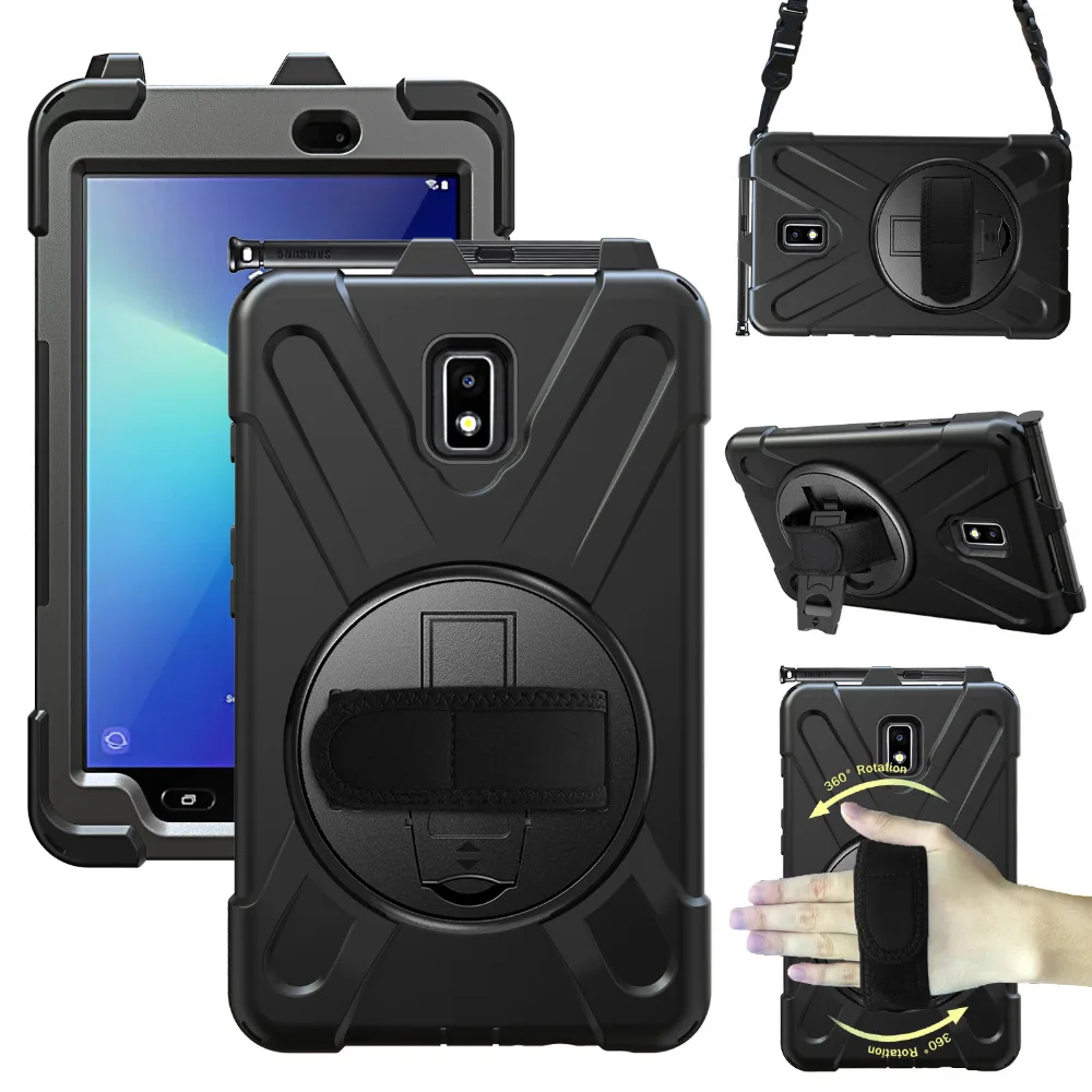 

For Samsung Galaxy Tab Active 2 SM-T395 SM-T390 Case 360 Rotating Handle with Hand Strap Neck Strap, Shockproof Protection Cover