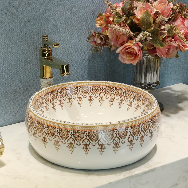 

China Artistic Handmade Ceramic wash basin Lavobo Counter top ceramic wash basin bathroom sink