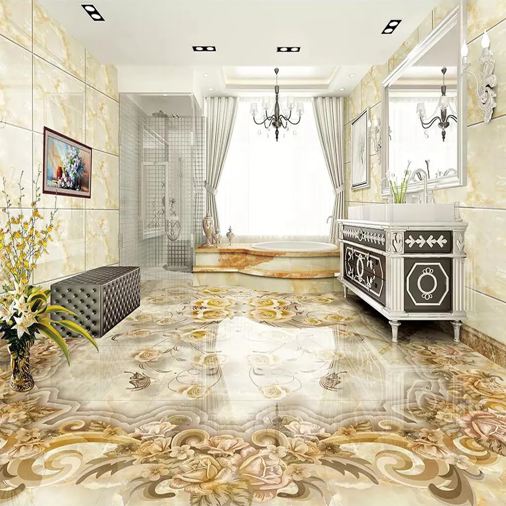 Papier peint rétro pour sol, image florale