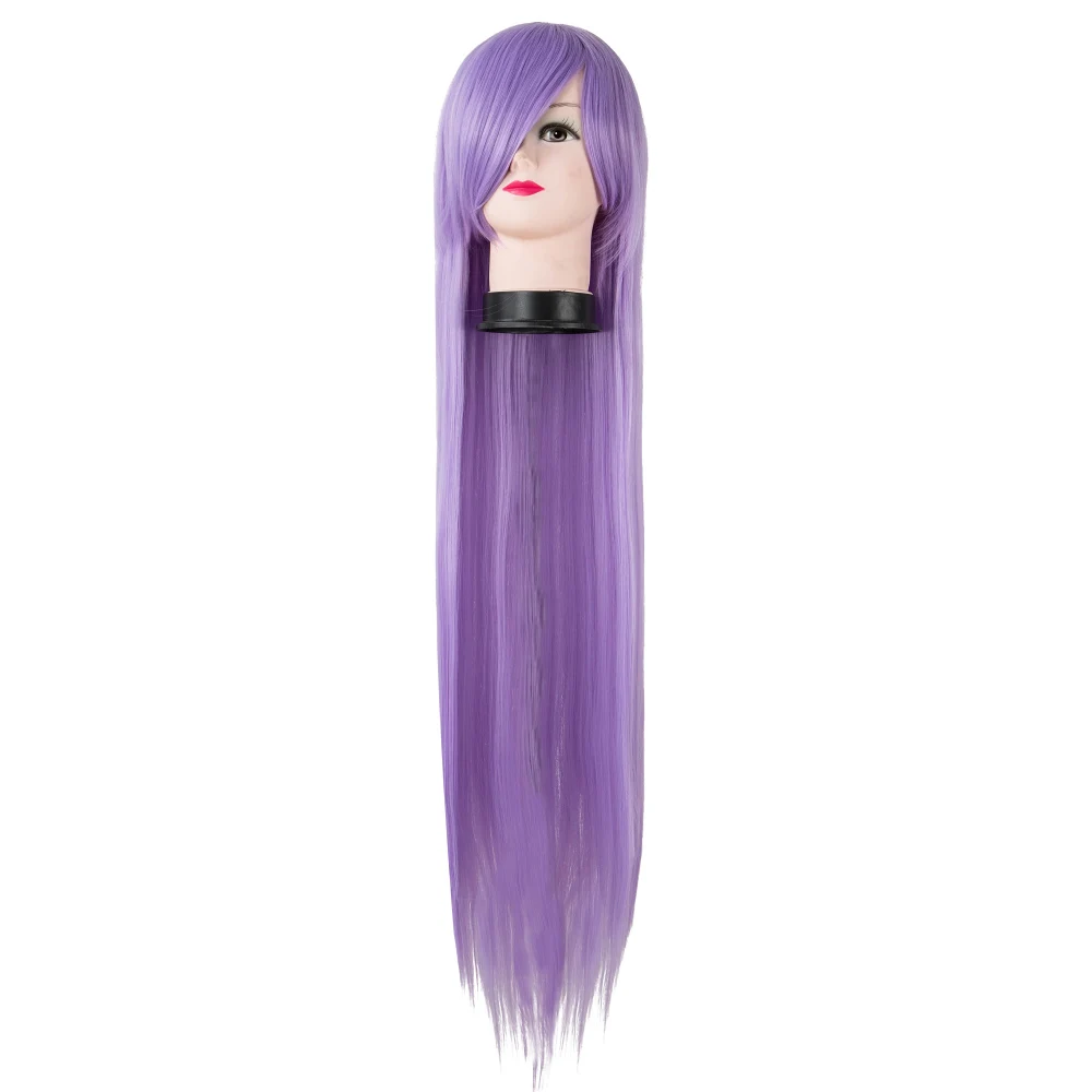 Straight Hair Fei-Show Synthetic Heat Resistant 40 Inches/100 CM Costume Cartoon Cosplay Long Light Purple Cover Face Bangs Wig