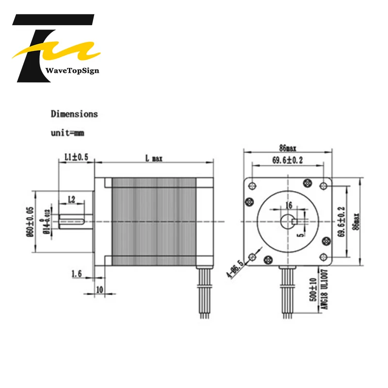 NEMA34 86HS 2 Phase 1.8° Hybrid Stepper Motor Step Angle 1.8 Shaft Diameter 14mm