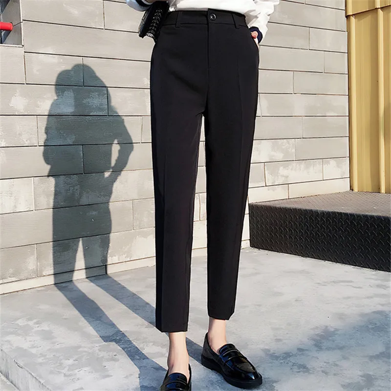 

Women's Summer Cropped Pants 2022 New High Waist Straight Pants Women korean Fashion Female Office Lady Black Trousers