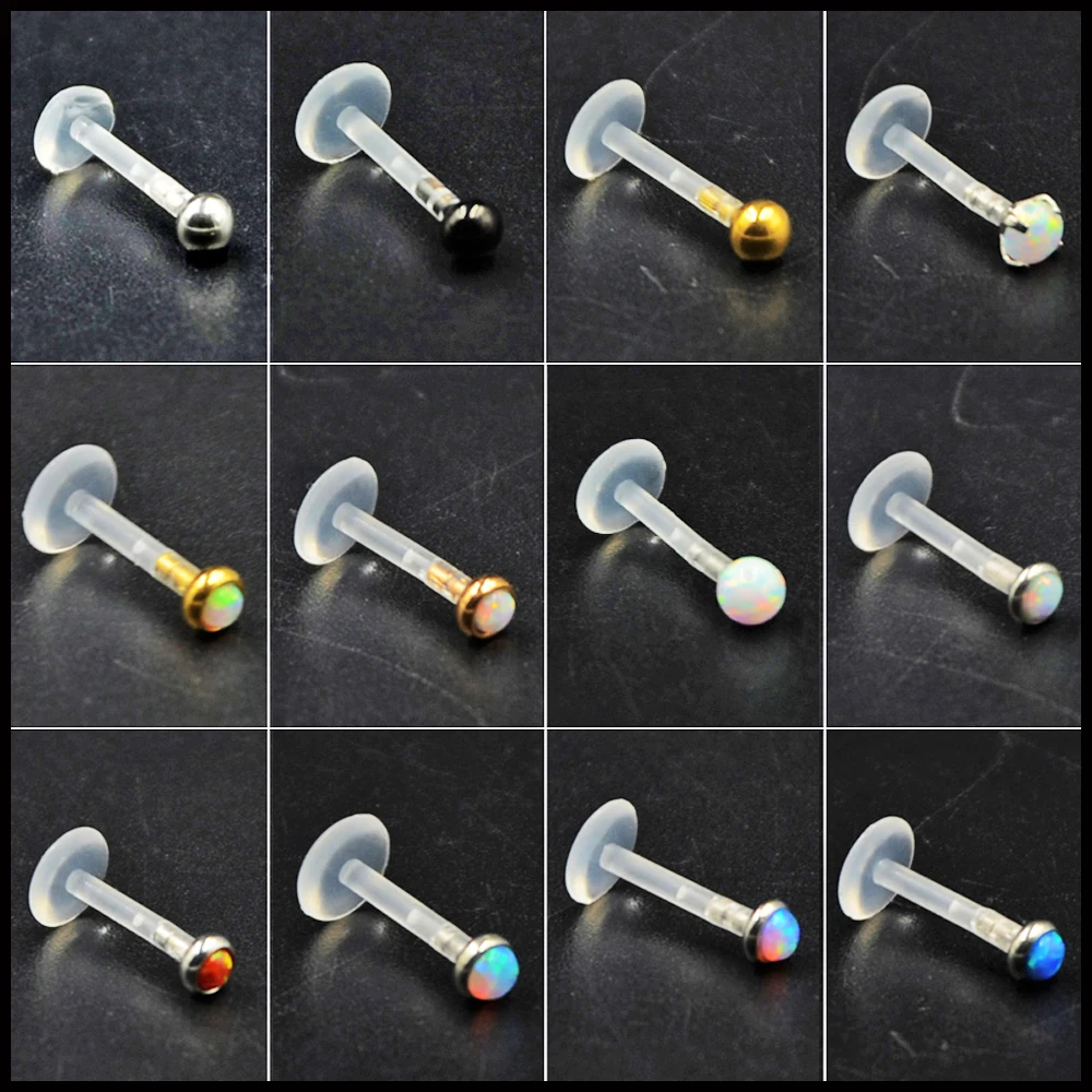 1Pc Bioplast Flexible Labret Lip Bar Ring Earring Push Fit Opal/Ball Top 16g Ear Cartilage Hot Sale Piercing Body Jewelry