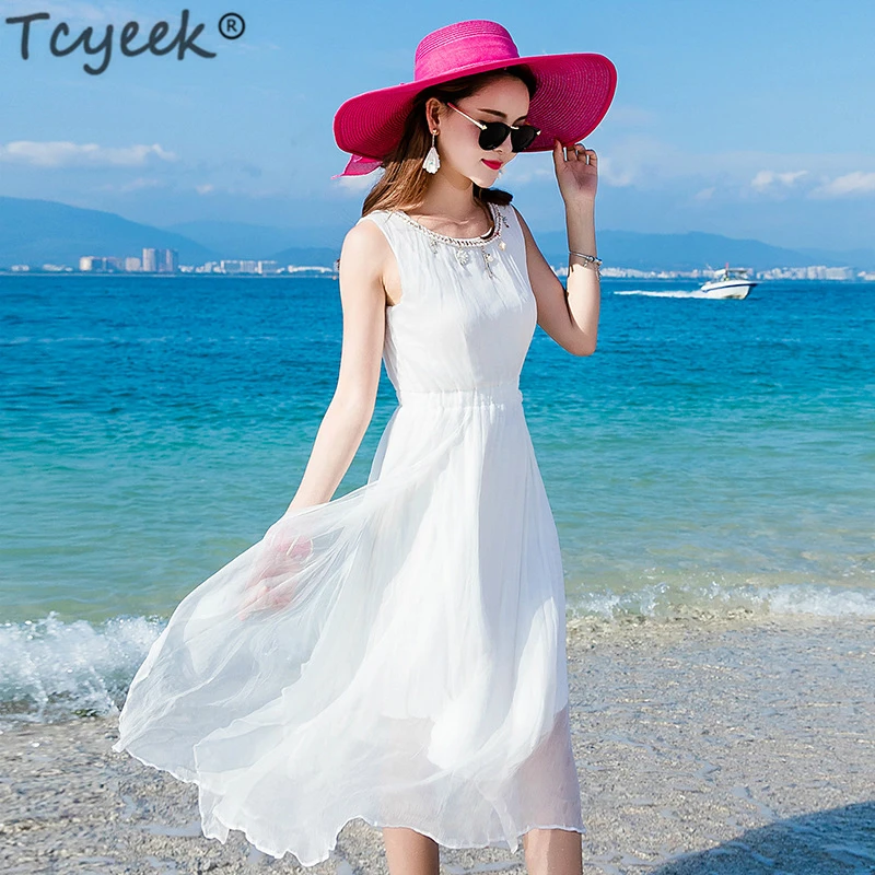 

Summer Dress Women White Dresses Beach Long Dress Sleeveless Party Dresses Maxi Vestidos Elegant Clothes 2020 WW023