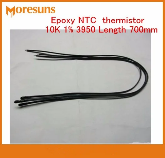 Fast Free shiping 50pcs/lot Epoxy NTC thermistor temperature sensor 10K 1% 3950 Length 700mm NTC