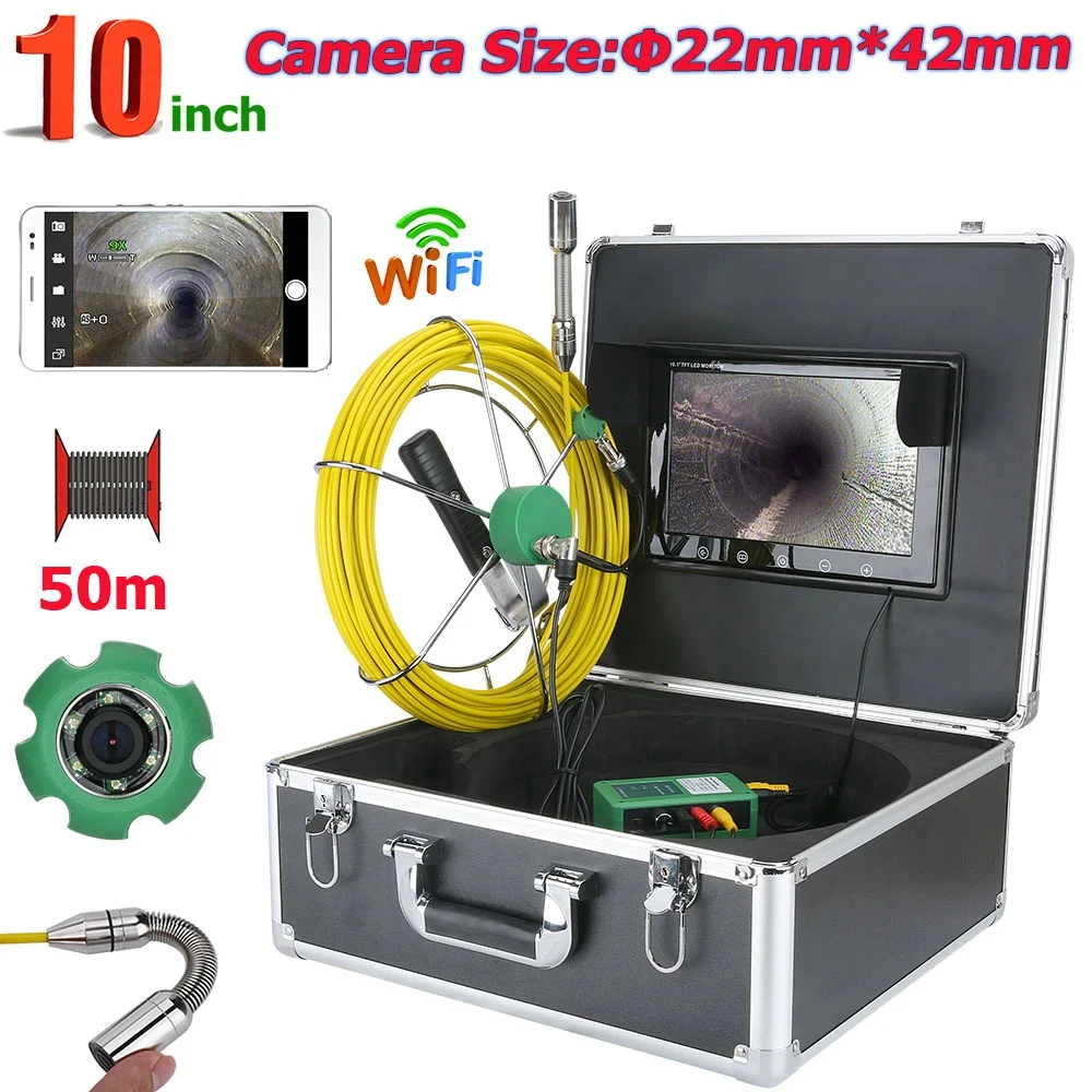 

MOUNTAINONE 10inch WiFi Wireless 22mm Industrial Pipe Sewer Inspection Video Camera System IP68 1000 TVL Camera with 8pcs LED