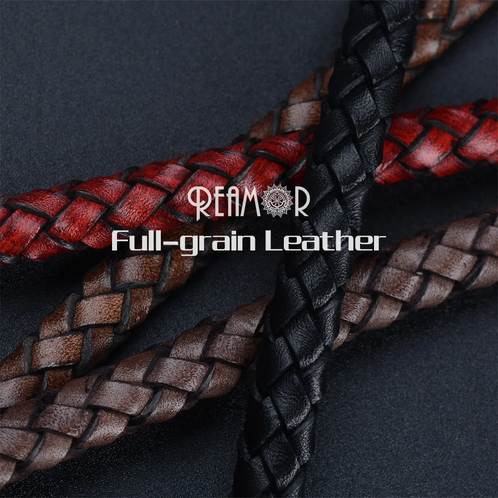 

REAMOR 12*6mm Matte Brown/Red Black Genuine Leather Rope DIY Bracelets Accessories First Layer Cowhide Braided Cords For Jewelry