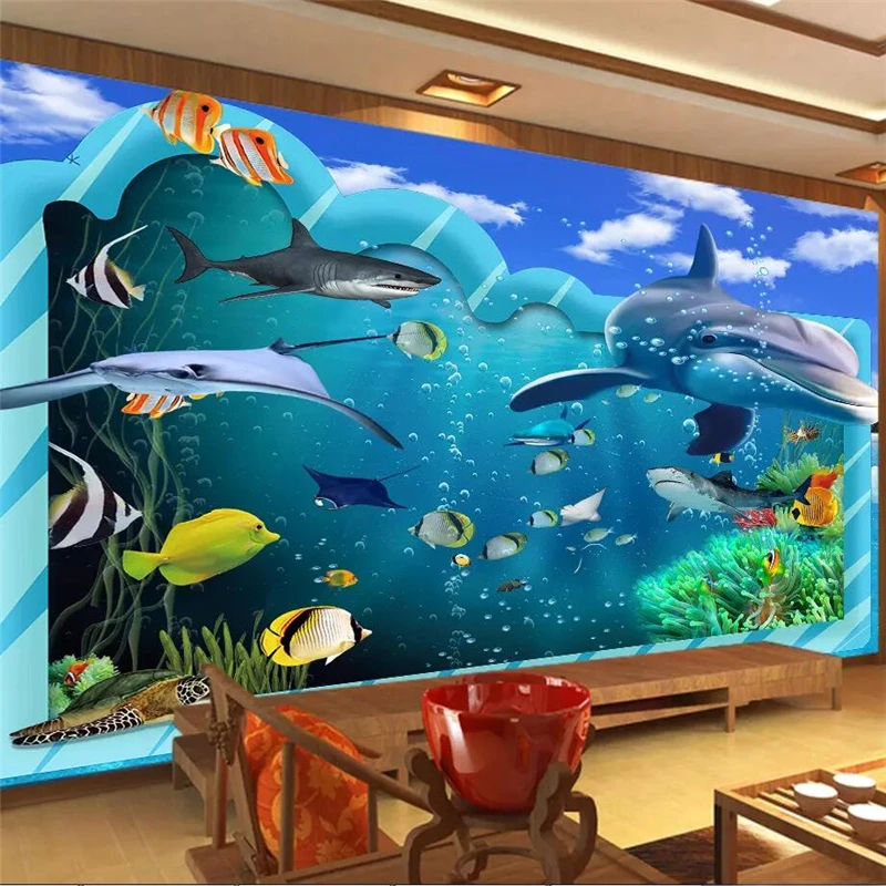 

wellyu Custom wallpaper 3D HD Ocean Beautiful Sea Dolphin Shark Wall Custom Large Mural Green Wallpaper papel de parede