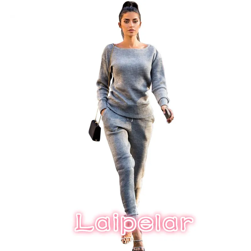 

Laipelar Cotton Knitted Tracksuits Women Two Piece Set Top and Pants Casual Solid Sweater Sets Winter Sweat Suits D62-AI-98