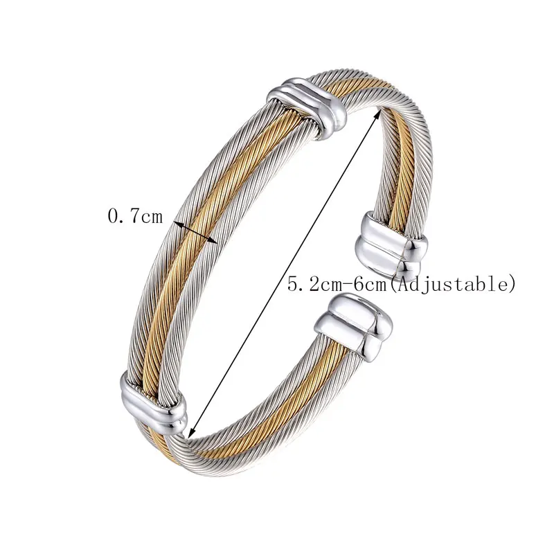 Adjustable Size Three-row Cable Bangle For Women Top Quality Stainless steel Women Jewelry Gold And Silver Color Bracelet