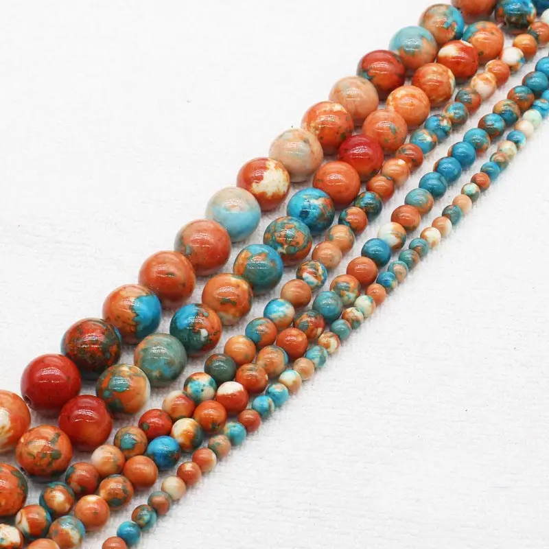 Wholesale 4-12mm Orang&Blue Snow Jaspers Round Loose Beads 15