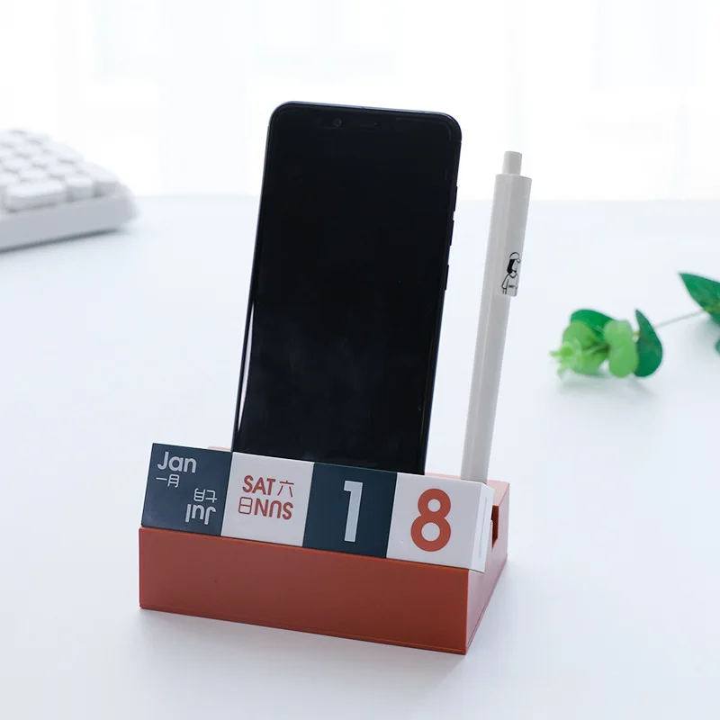 2025 Creative Cube Shape Perpetual Calendar Phone Pen Holder Multi-function Desk Calendar Stationery