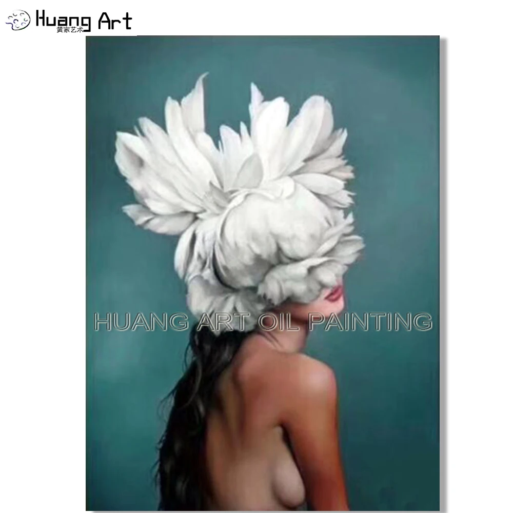 

Artist Handmade High Quality Impressionist Creative Portrait Oil Painting on Canvas Beautiful Women Head with White Flower Art