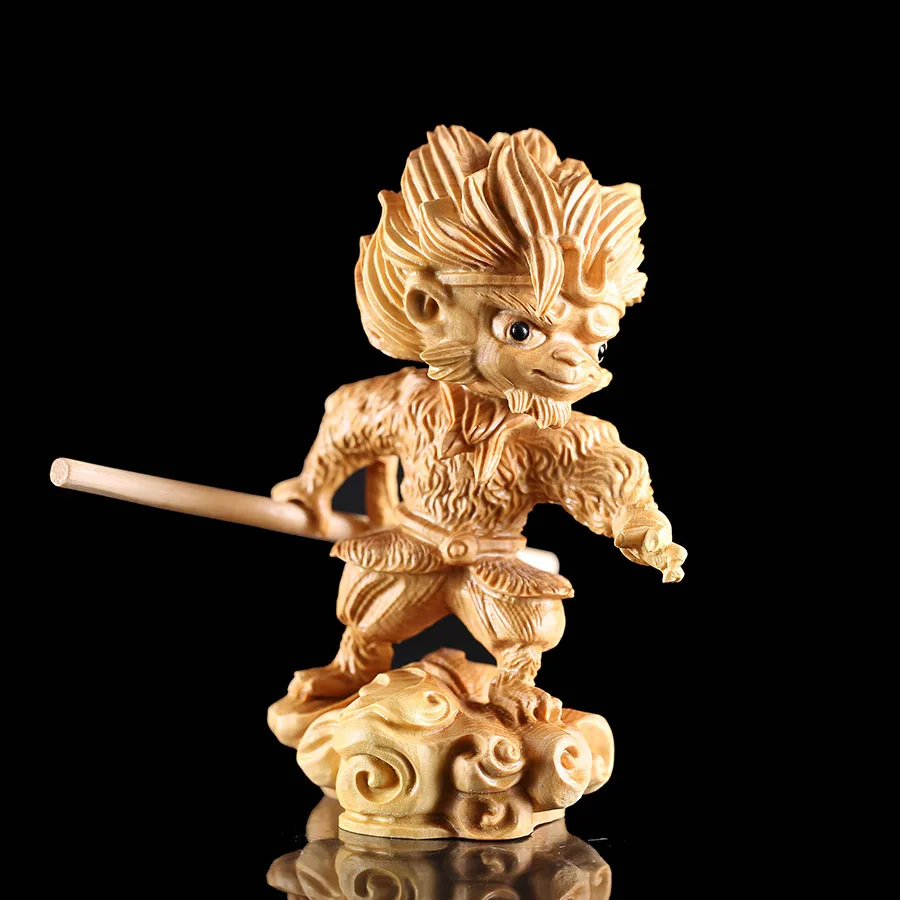 Monkey King Legend Unleashed: Stunning Sun Wukong Wood Statue, 11cm Masterpiece, Zodiac-Inspired Artistic Creation