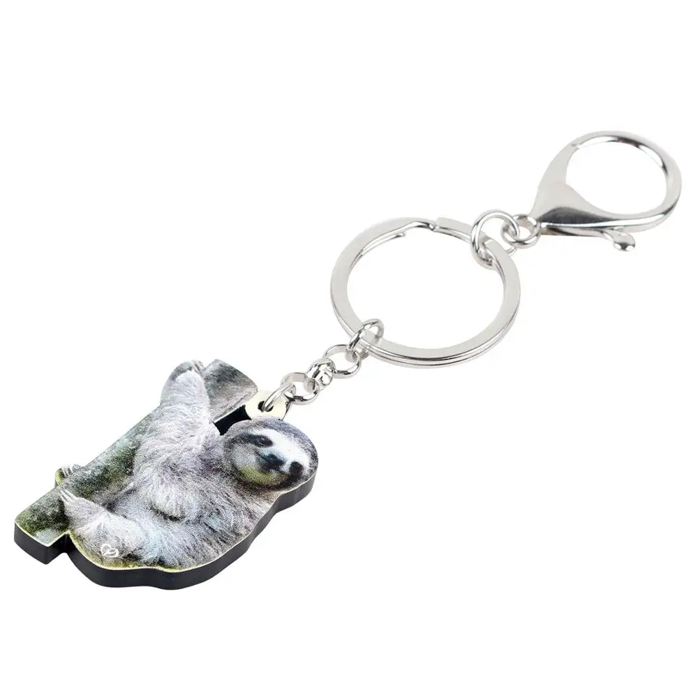 WEVENI Acrylic Australia Gray Sloth Key Chains Keychains Rings Novelty Animal Jewelry For Women Girls Charms Gift Decoration