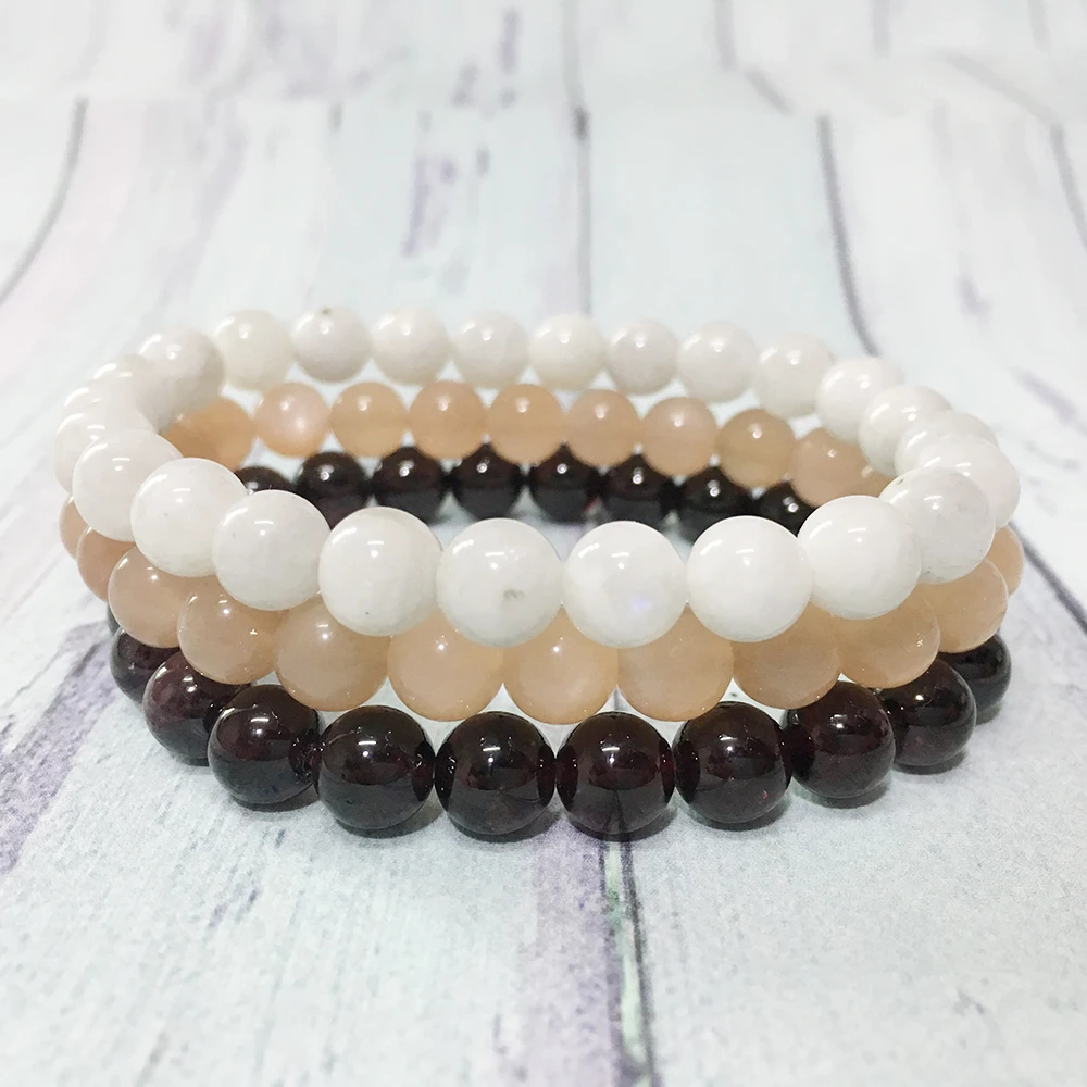 

MG0315 8 mm Moonstone Garnet Bracelet Set Natural Sunstone Energy Bracelet High Quality Balance Chakra Gemstone Bracelet