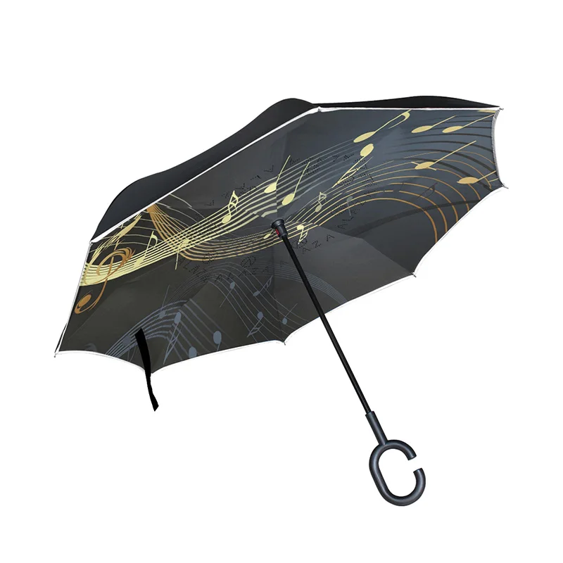 

Music Note Umbrellas Windproof Reverse Folding Double Layer Inverted Chuva Umbrella Self Stand Inside Out Rain Protection C-Hook