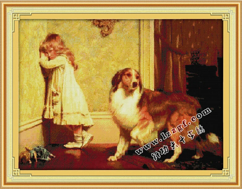 

99*76cm Needlework,DIY Set Full Embroidery kit,Girl Childhood Puppy Dog Pattern Counted Cross-Stitch Oil Paint Wall Home Decor