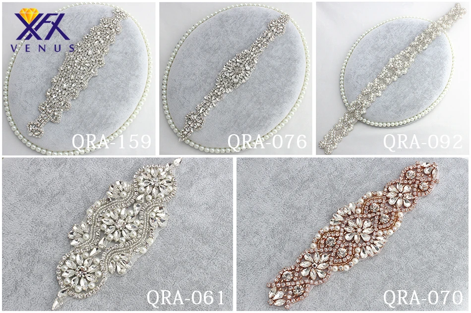 

XINFANGXIU 5*5pcs Handmade silver/rose gold rhinestone applique with beads ivory and a lot of crystals for wedding