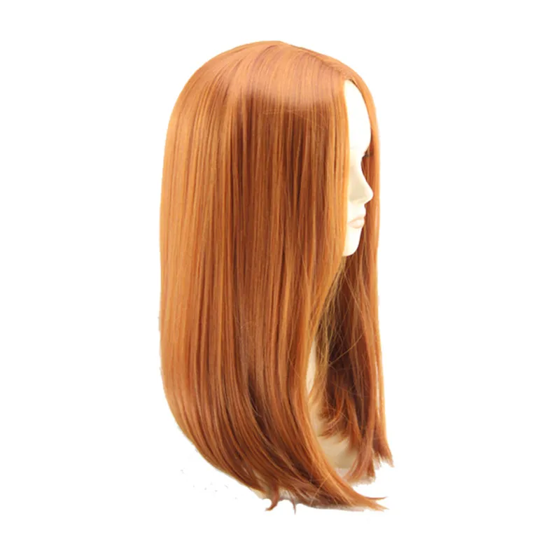 WoodFestival Synthetic Cosplay Orange Wig Straight Hair Women Wigs Female Medium Length Ladies 18Inches High Temperature Fiber