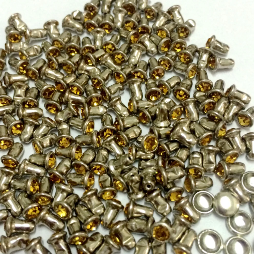 Hot Sell DIY100PCS 4mm CZ++ Hardware Dark Amber Gold Crystal Rivets Leather Craft Punk Studs Fit DIY Making Shipping Free