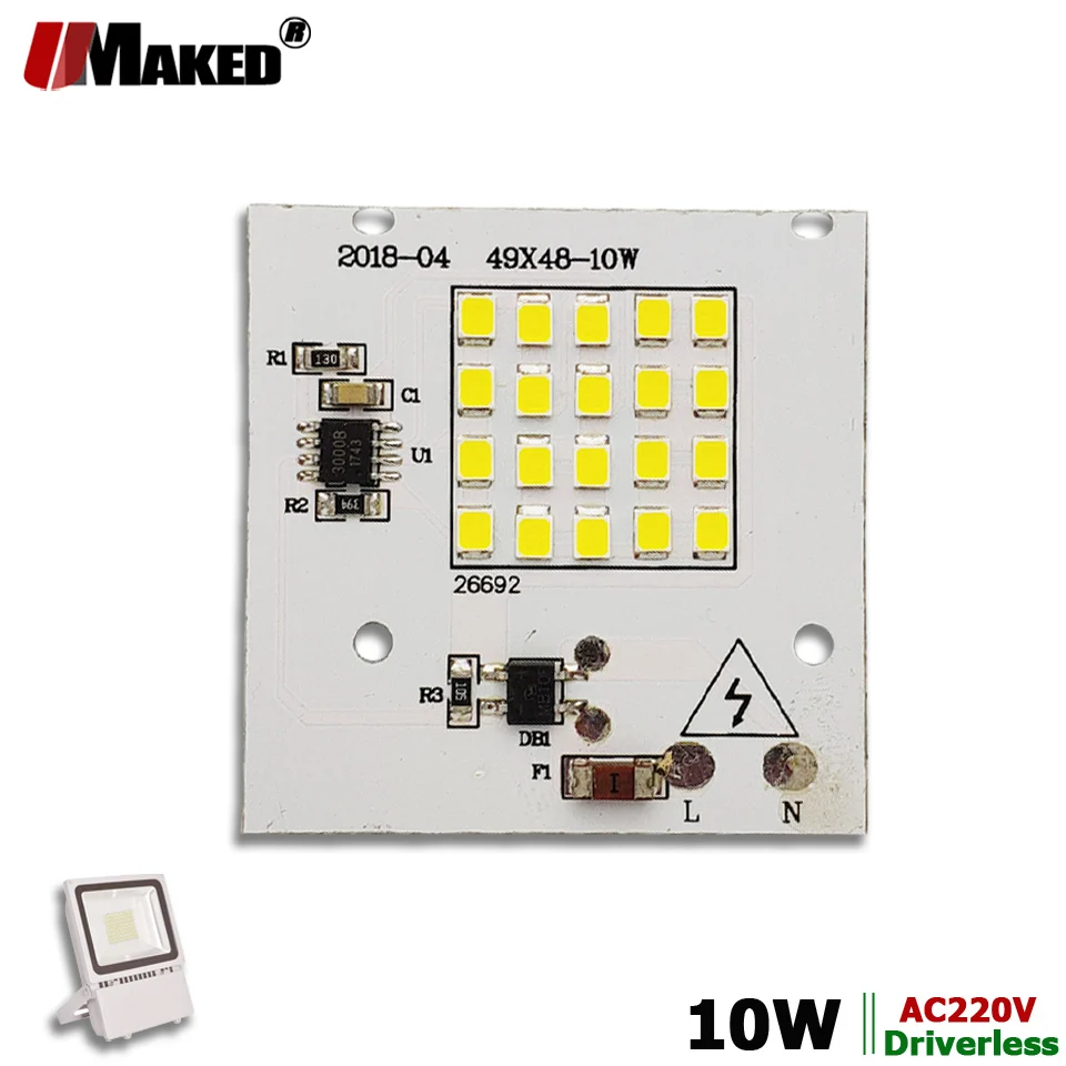 

AC220V LED Modules 10W 49x48mm 900lm Floodlight PCB Aluminum plate White/Warm SMD2835 Smart IC Driver For Spotlight Lamps DIY