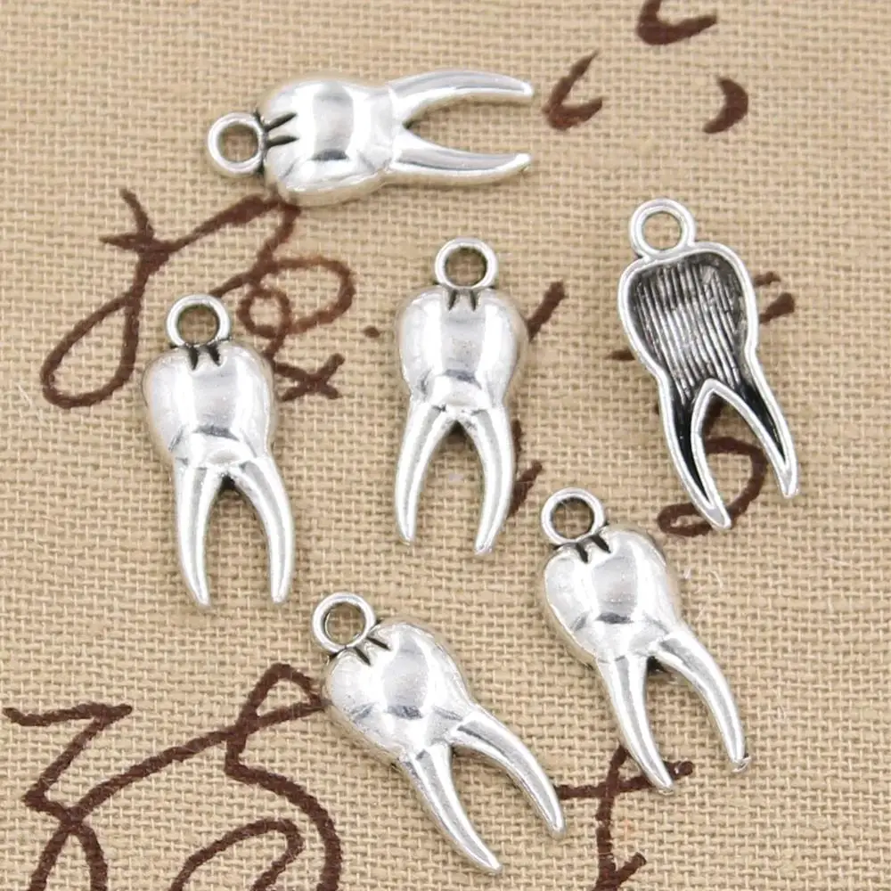 30pcs Charms Zombie Tooth Teeth Molar 20x8mm Handmade Pendant Making fit,Vintage Tibetan Silver color,DIY For Bracelet Necklace