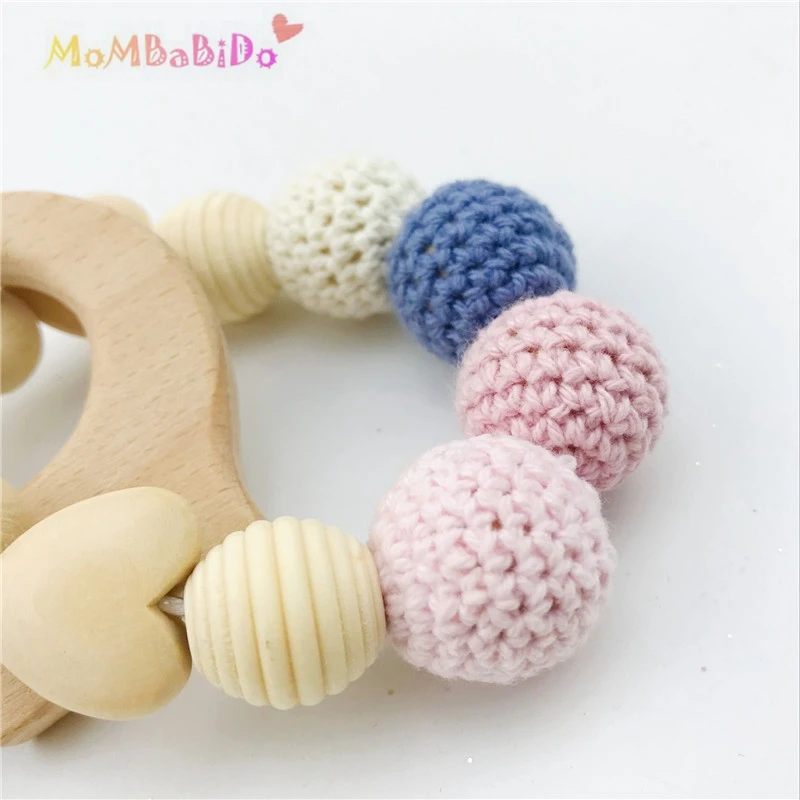 Pulsera de madera para bebé, dentición en forma de Animal para bebé, cuentas de silicona de madera orgánica, sonajero para bebé, accesorios para cochecito, el mejor regalo