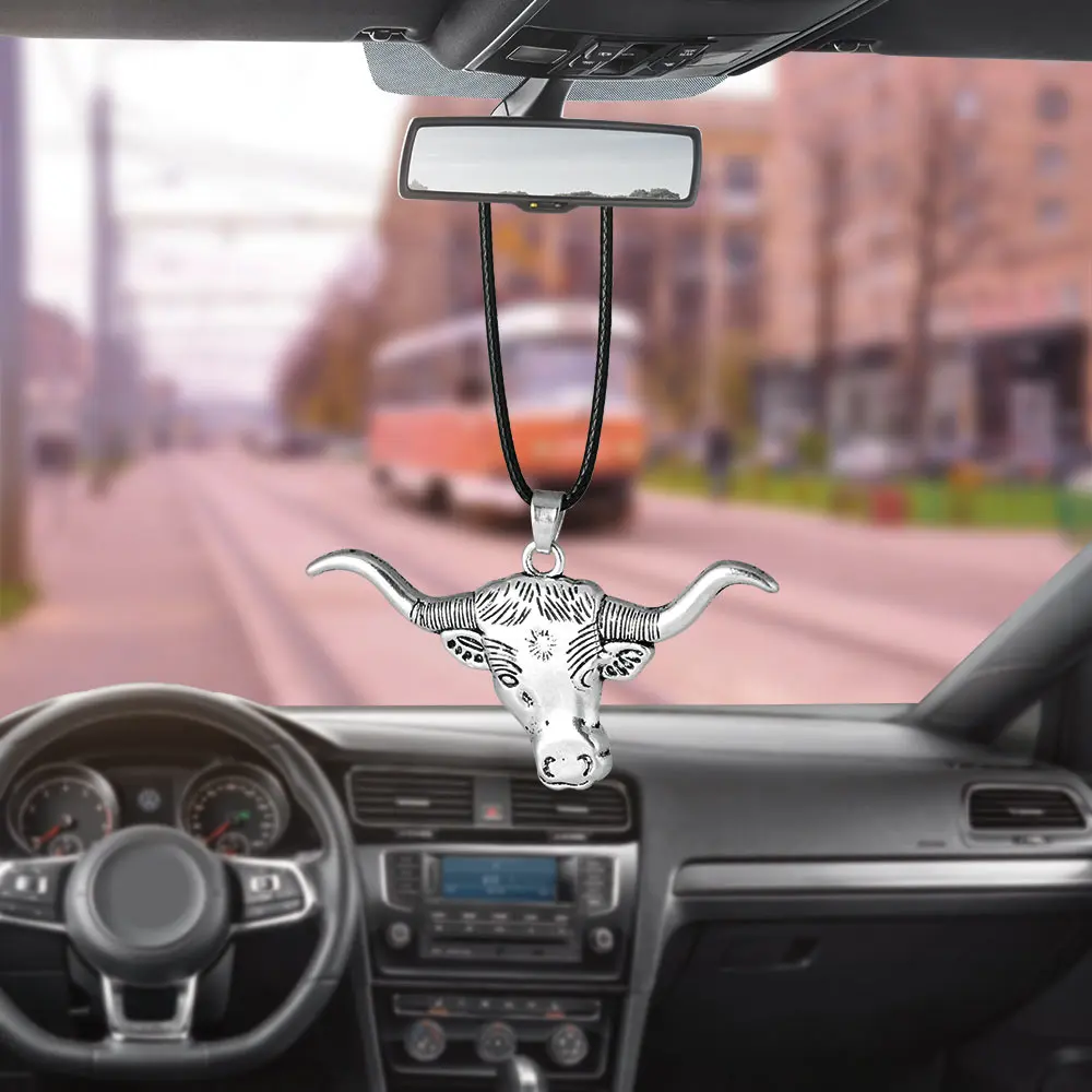 Car Pendant Rearview Mirror Decoration Hanging Cattle Cow Ox head Ornaments Charms Auto Decor Cars Accessories Friend Gifts