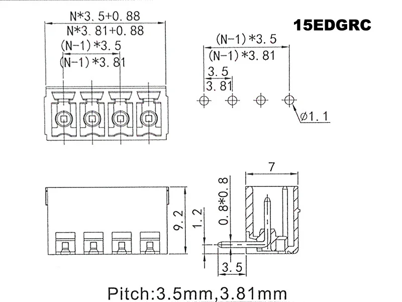50 Stück 3,81mm Rastermaß Schraubklemmen-Steckverbinder 15EDGK Rechtwinkliger Pin 2P 3P 4P Stecker/Buchse Steckbarer Verbinder Morsettiera – Detail 5