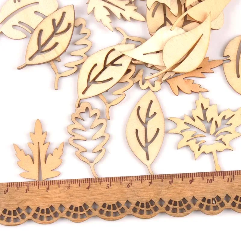 24Pcs/lot Mixed Leaf Pattern Natural Wooden For Scrapbooking Craft Home Decor Unfinished Wood Slices DIY Handmade 20x40mm m1652