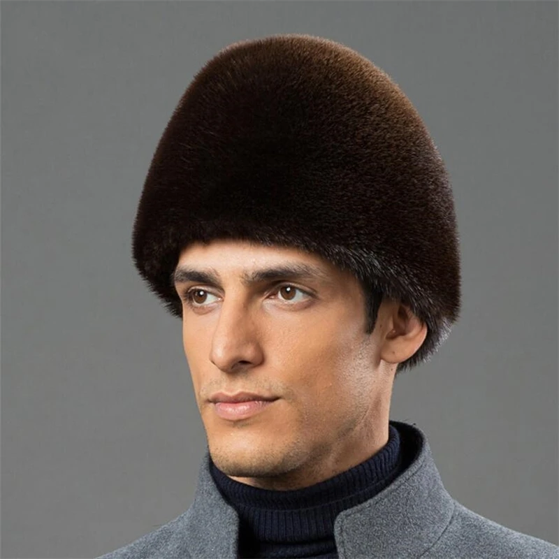 IANLAN Winter Middle-aged Male Full-pelt Otter Fur Presidential Cap Deluxe Mens Warm Real Lutra Fur Gentleman Hat IL00231