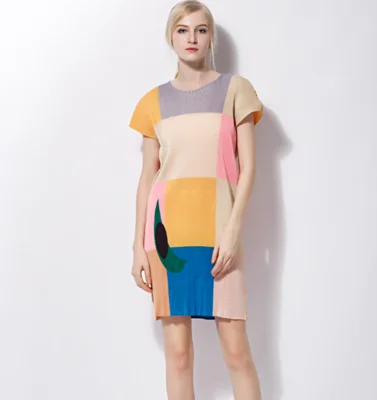 

HOT SELLING Miyake Easing A word round collar fold seven sleeve dress fashion IN STOCK