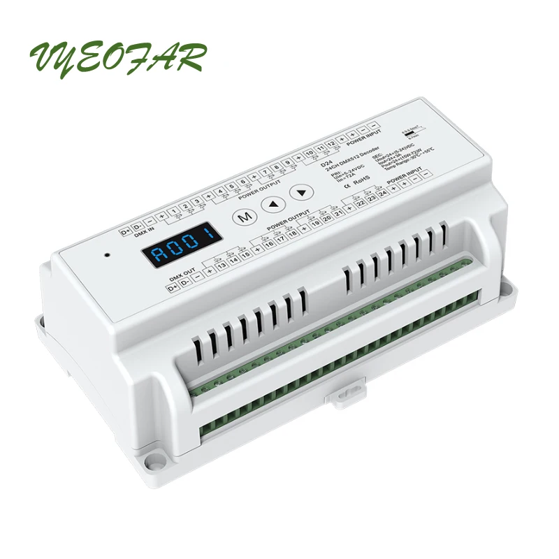 Skydance Led DMX Decoder DC12V -24V Input;3A 24 Channel 72A 1728W Output RGB/RGBW Strip Green Terminal Connector LED Screen D24