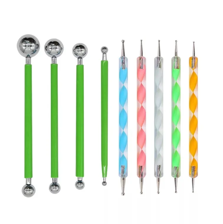 9PC TOOL SET Professional Polymer clay tool 2 ways Swirl Marbleizing Steel Dotting Pen Stainless Ball Sticks Mold Sugar craft