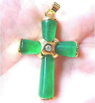 

Free Shipping new Rare Asian Charm green jade Cross Pendant Necklace 17" AAAAR