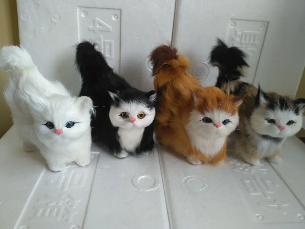 

12x6x13cm standing cat model,one lot / 4 pieces cats polyethylene&furs handicraft Miniatures decoration toy gift a2333