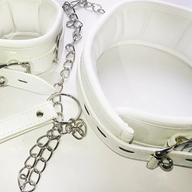 Thierry Luxury Soft white Bondage Restraints Handcuffs Collar Wrist Ankle Cuffs for Fetish Erotic Adult Games Couple Sex Product