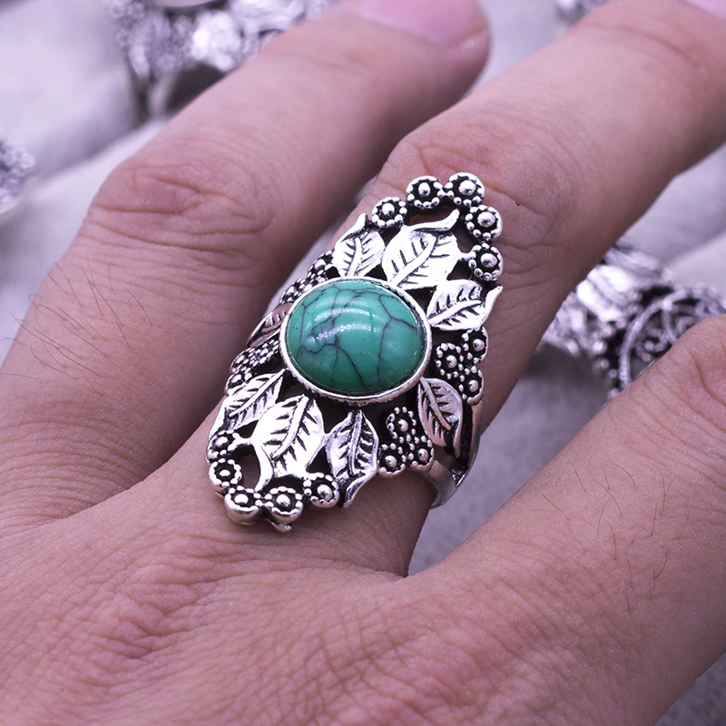 20pcs vintage stone Ring Tribal vintage retro ethnic women men unisex color mix styles alloy Jewelry wholesale lots rings