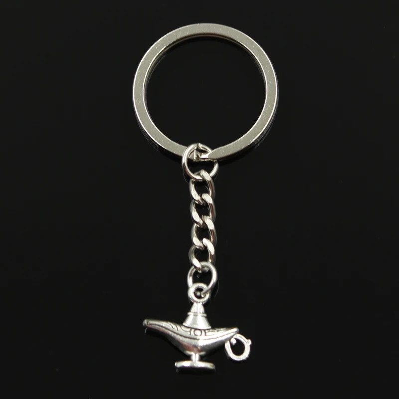 Fashion 30mm Key Ring Metal Key Chain Keychain Jewelry Antique Silver Color Plated Aladdin Magic Lamp Genie 22x18mm Pendant