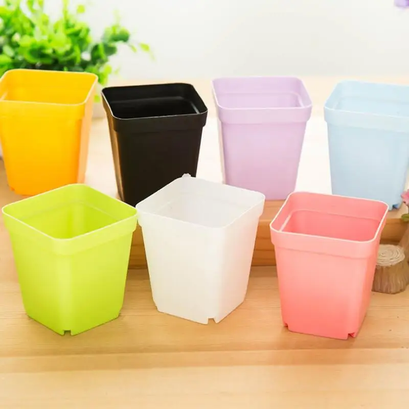 Mini Plastic Flower Pots With Plastic Tray Garden Supplies Square Flower Bonsai Planter Nursery Pots LX7420