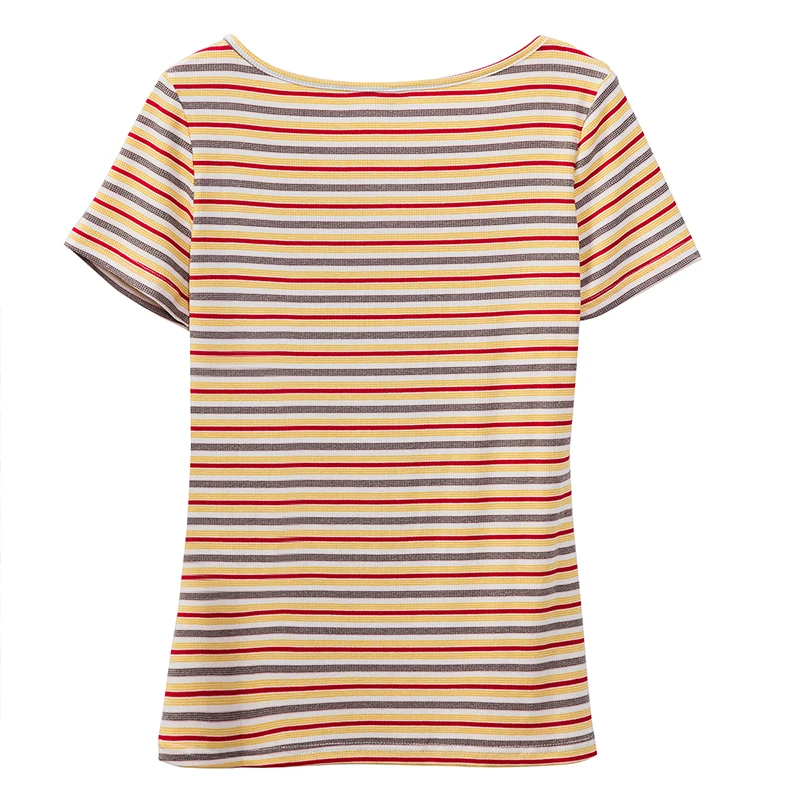 Stretchy Striped Women\'s T-Shirt Casual O-Neck Short Sleeve Tee Summer Lady Top Cheap Woman Clothing