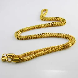 3mm Wide 24 Inches Long Franco Chain Fashion Jewelry Stainless Steel Wheat Chain Hiphop Gold Color Necklace For Men