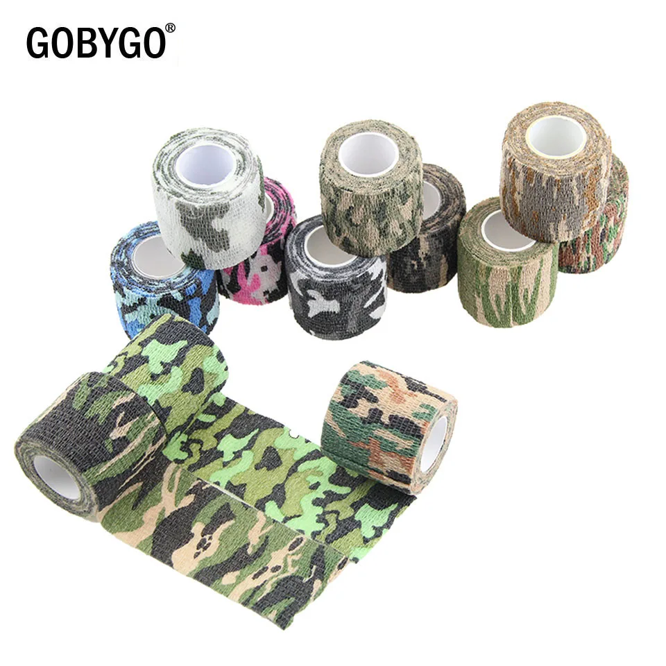 GOBYGO Camping Hiking Self Adhesive Camouflage Elastic Tape Camo Wrap Outdoor Tools Military Tactical EDC Survival Bandage