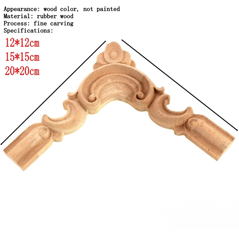 RUNBAZEF Vintage Unpainted Wood Carved Corner Onlay Applique Frame Background Home Furniture Wall Cabinet Door Decor Crafts