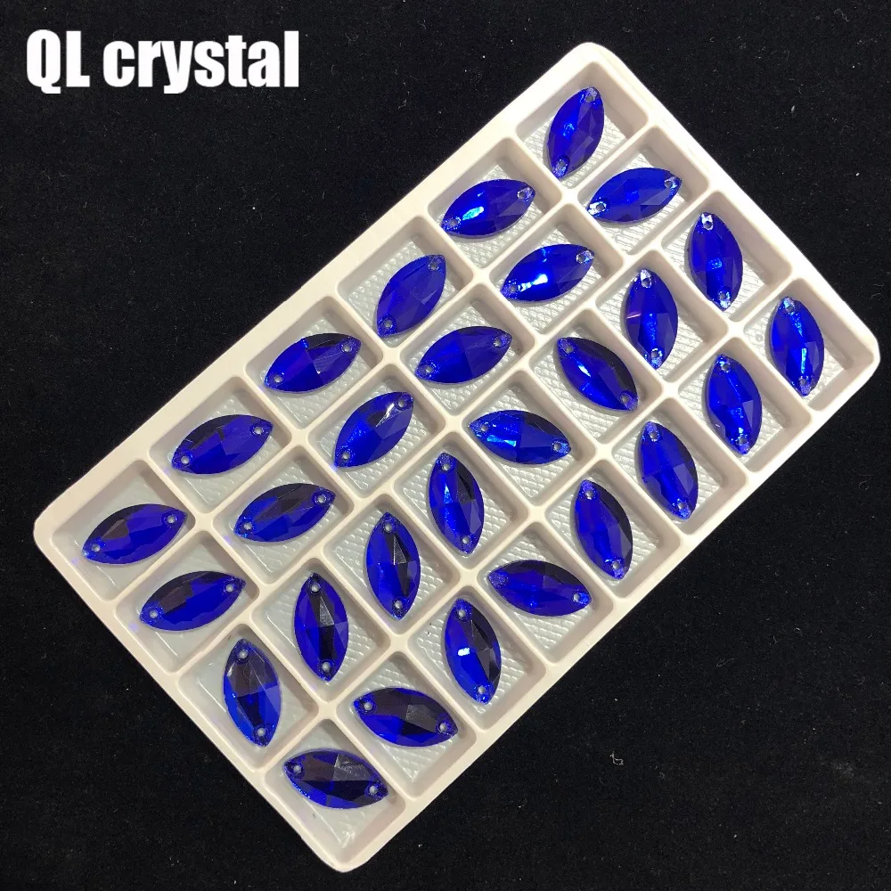 ALL Size Jewelry Blue Navette Sew on Crystal Rhinestones Flatback Marquise Sew on stone for Making wedding DIY dress bags shose