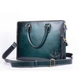 Handmade Bussiness Men Handbags Genuine Leather Casual Totes Handbag Messenger Computer Bag Blackish Green Sac a Main