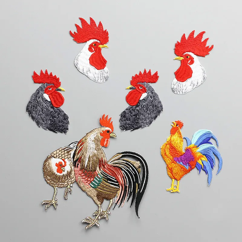 

1Pcs Cock Embroidery Clothes Animal Foxnut Cock Head Sew on Iron on Embroidery Stickers DIY Patch Clothing Appliqued Badges